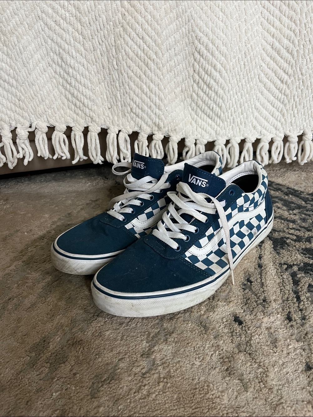Vans Navy and White Checkerboard Low-Top Sneakers